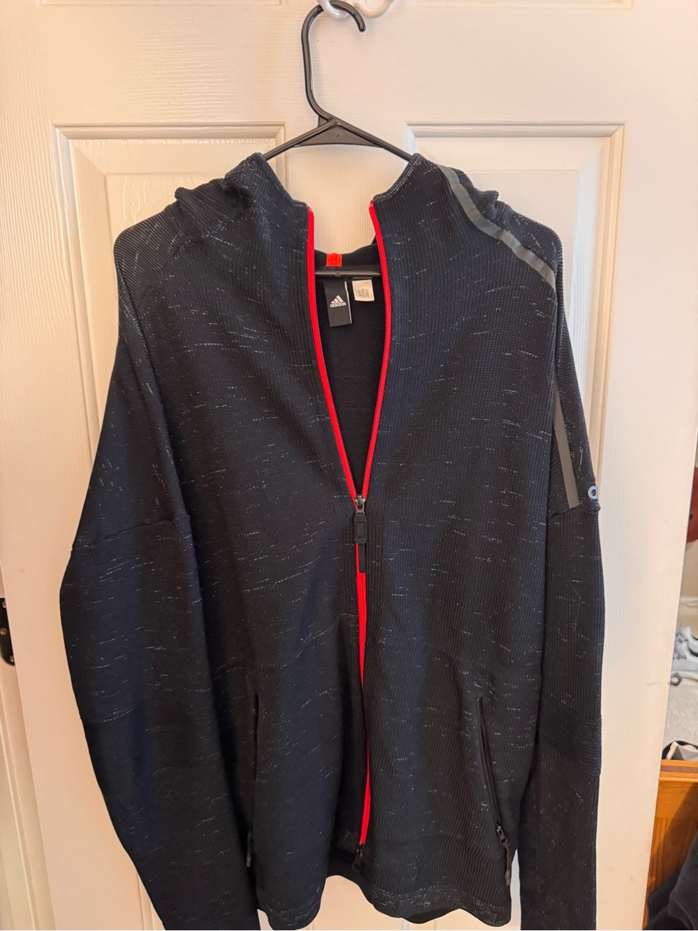 Adidas ZNE Black Zip-Up Hoodie with Red Trim